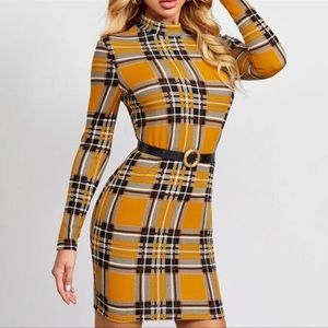 NWT yellow plaid bodycon dress